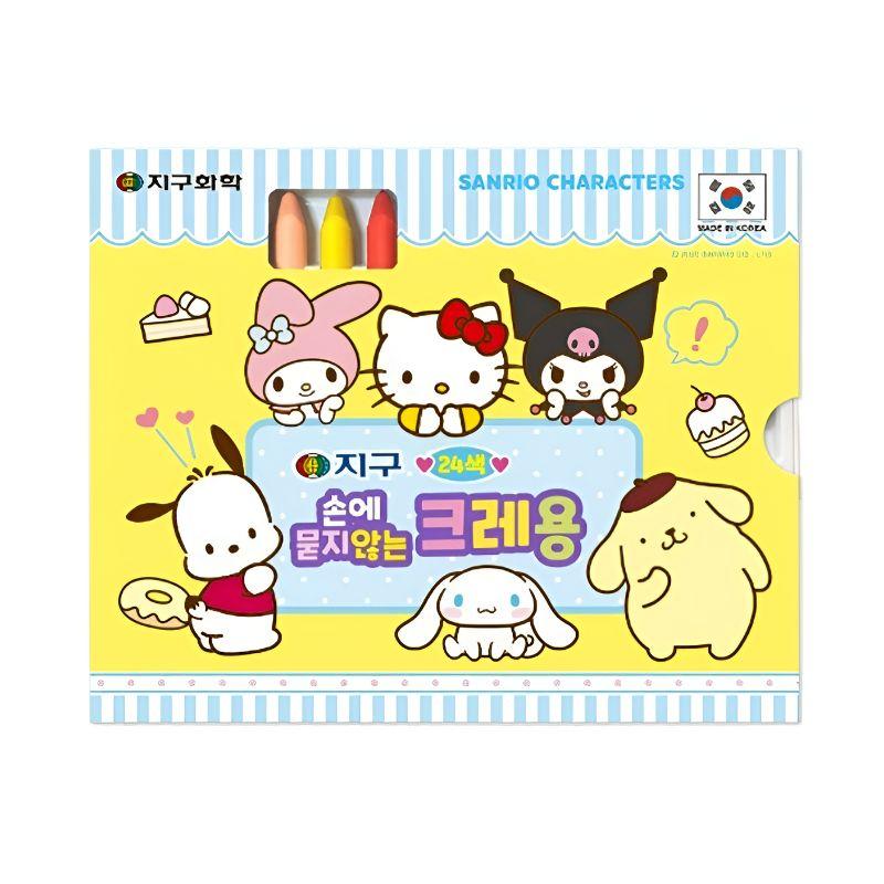 Sanrio Characters Non-Staining Crayons 24 Colors – Washable Kids Coloring Set 1set