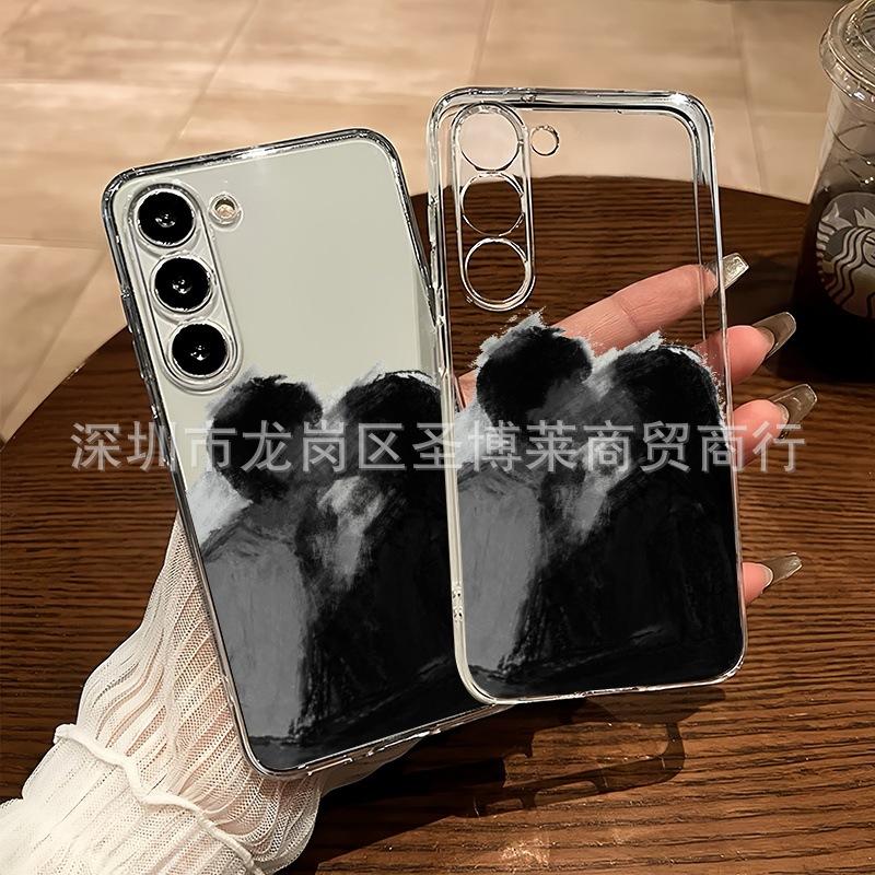 Oil Painting Couple for Samsung S26ULTRA Mobile Phone Case Galaxy S23 Fine Hole S25 Transparent NOTE20 Anti-drop