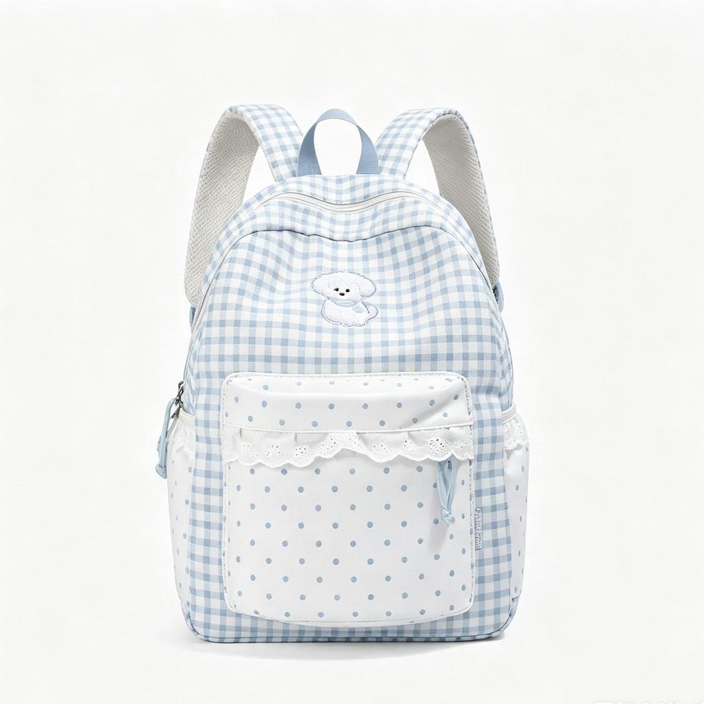 Schoolbag milk fufu plaid puppy cure wind backpack summer outing parent-child outdoor picnic size backpack