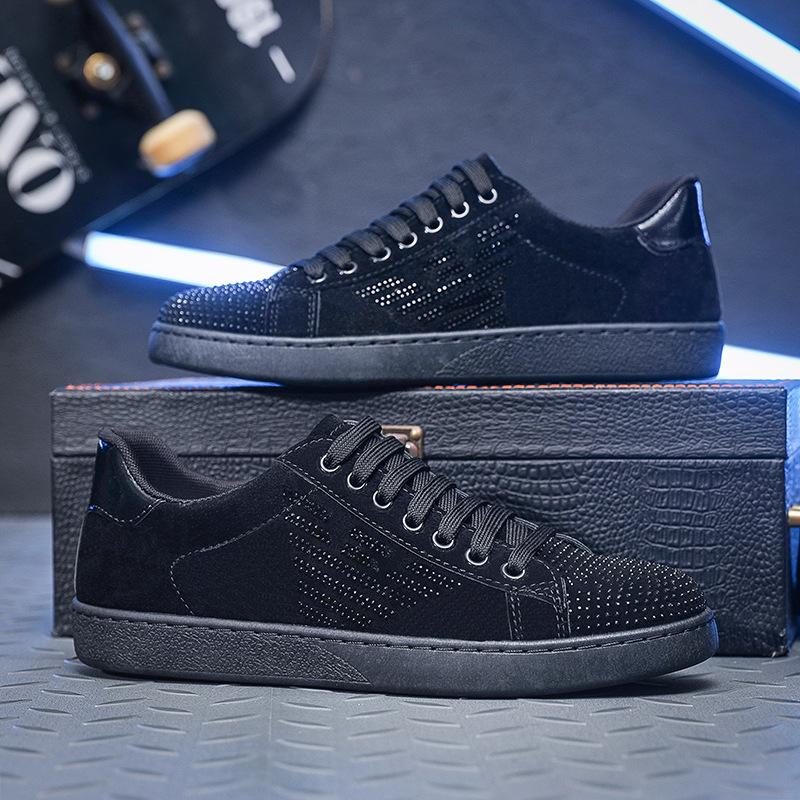 Luxury Designer Fashion Men's Black Rhinestone Platform Shoes Microfiber Leather Fabric Breathable Rock Hip-hop Walking Sneakers