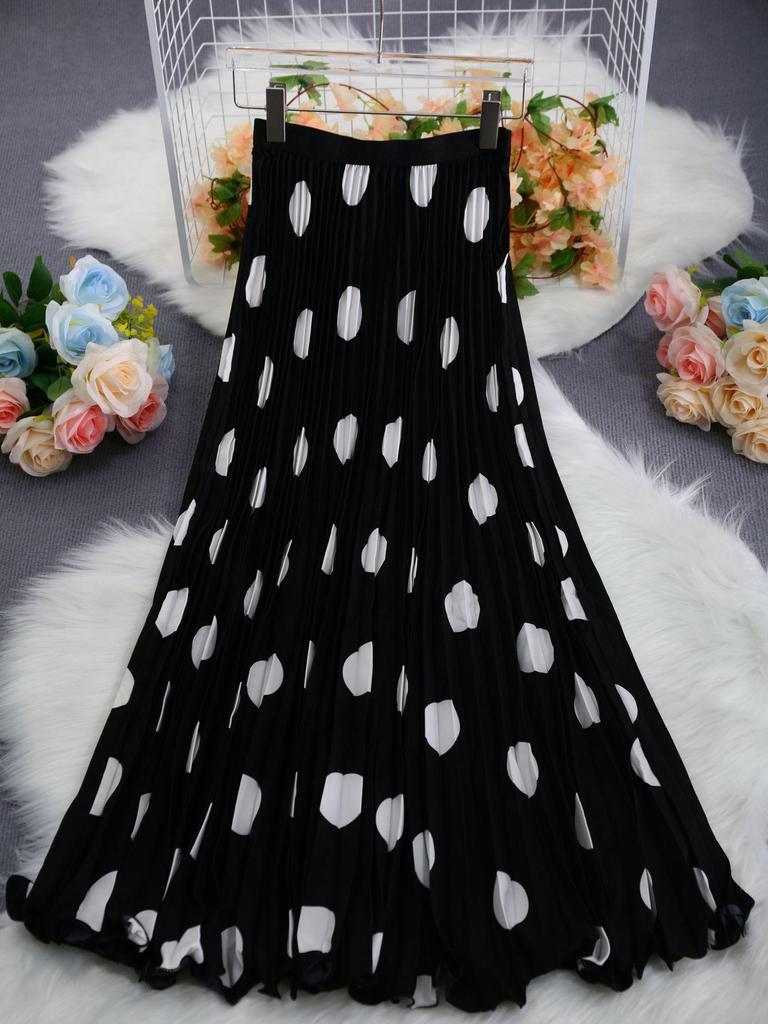 Šifonová plisovaná sukně v japonsko-korejském stylu: Pohodlná, Zeštíhlující, Vysoký Pas, Super Široký Spodní Lem, Dlouhá Ležérní Sukně