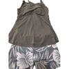 2Pcs/Set Women Swimsuit Sling Padded Tops Leaf Printing Swimming Trunks Set Quick-Dry Fabric Vacation Activities Beachwear