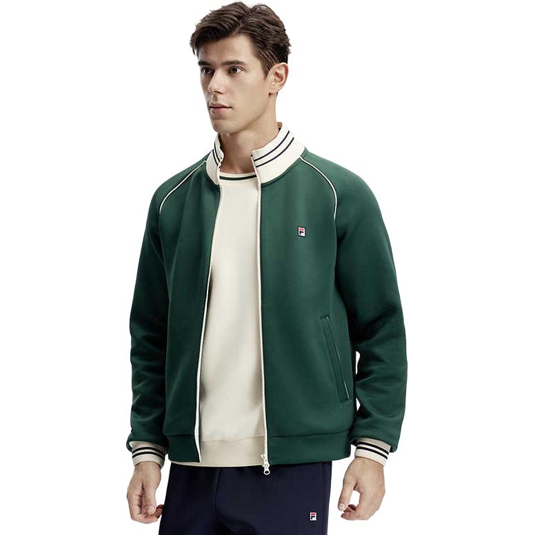 Fila Official 2024 Spring New Knitted Long Sleeve Jacket Basic Tennis Sports Stand Collar Top Men Tops Reed-Green A11M413503F-GN