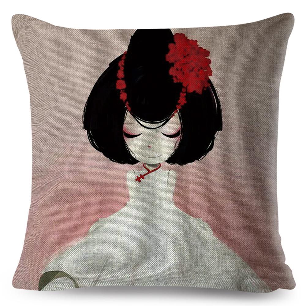 Dreamy Scene Illustrated Cushion Cover Umbrella Flower Soft Background Art Print Soft Square Pillow Modern Home Decor xcm