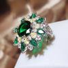 Luxury Inlaid Pave Emerald Rings Engagement Green Zircon Women  Sterling Silver Ring Large Square Stone Crystal Valentine