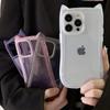 Korea Cute 3D Cat Ear Transparent Phone Case For iPhone 17 11 12 13 14 15 16 Pro Max Matte Silicone Shockproof Protective Cover