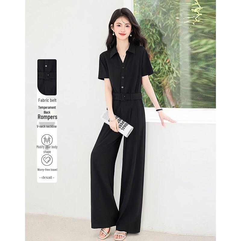 

Elegant V-Neck Short Sleeve Long Pant Jumpsuit S