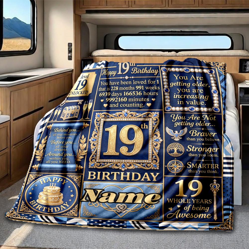 Happy 19Th Birthday Rv Customize Your Name Blanket Soft Lightweight Allseason Multipurpose Blanket For Travel Camping Picnics Sofa Rv Bed Living Room
