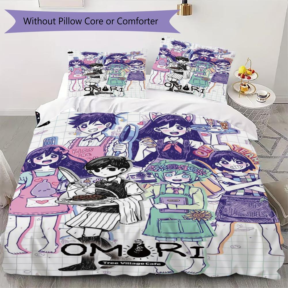 Omori Game 6 Pattern Bedding uilt Set uilt Cover Pillowcase Home Decoration Birthday Gift (1 * duvet cover + 2 * pillowcase without core)101