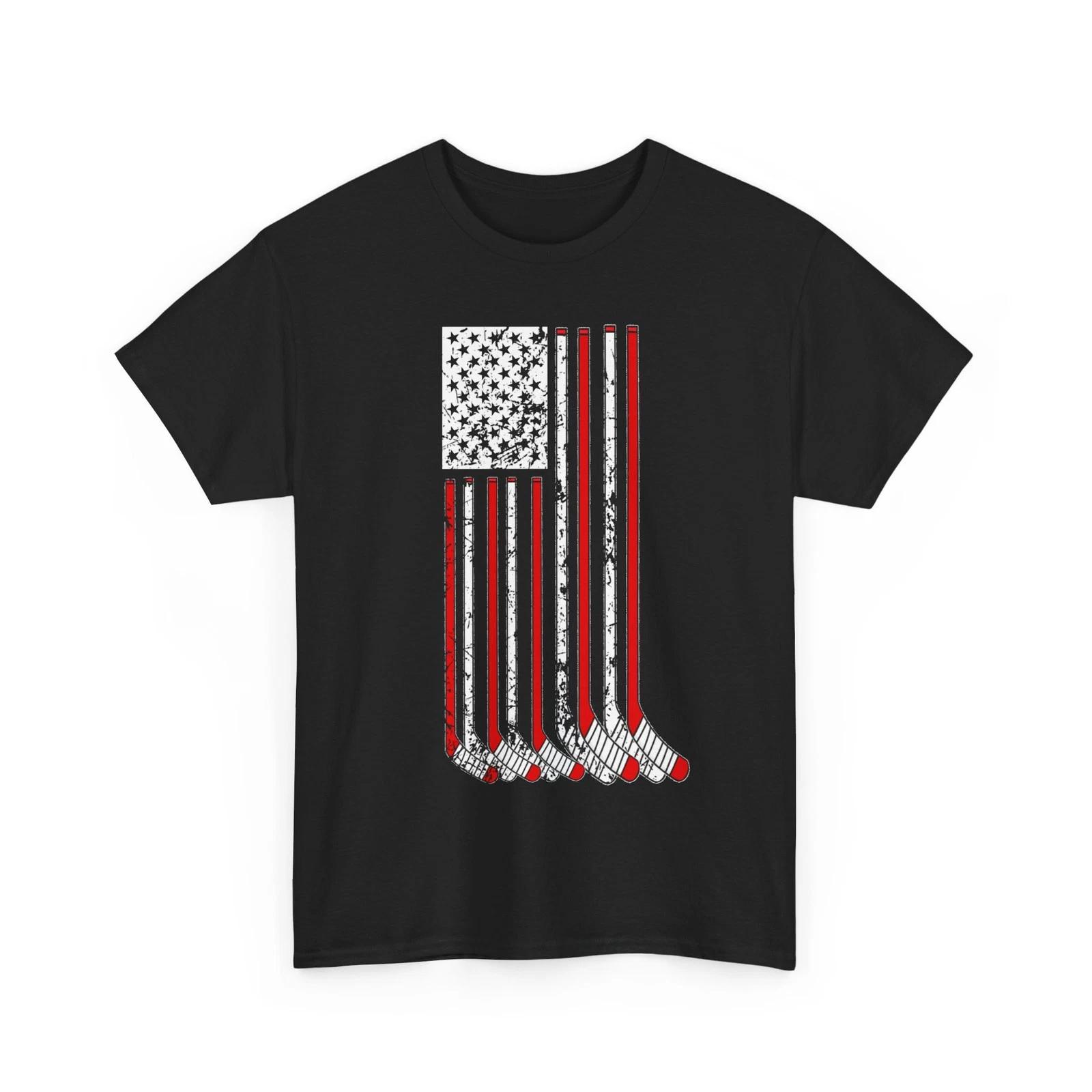 Ice Hockey T shirt, American Flag Hockey Players Winter Sports Fans Shirt 4XL