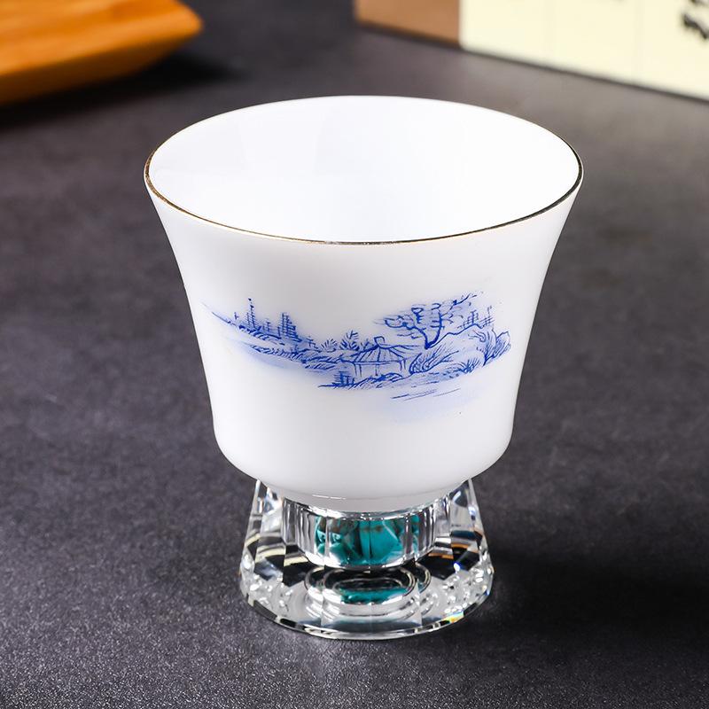 Lu Baijiu Cup Suet Jade Household Small Teacup Spirit Cup Glass Small Wine Glass Sake Wine Set Crystal Clear