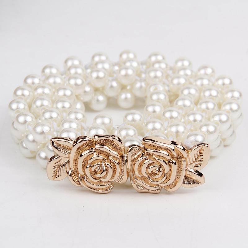 Rhinestone Pearl Waist Chain Women'S Elastic Waist Seal Women'S Decoration Elastic Woven Belt Dress Decoration