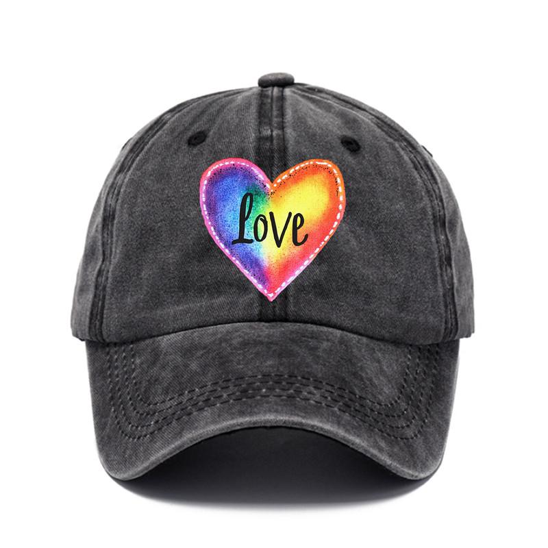 Rainbow Love Heart Patch Baseball Cap Adult Unisex Casual Polyester Outdoor Sun Protective Baseball Hat