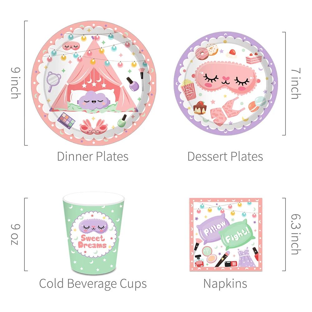 Dame Cartoon Pyjama Träume Kissen Machen Up Geburtstag Party Einweg Geschirr Sets Tassen Platten Servietten Baby Dusche Party Dekore
