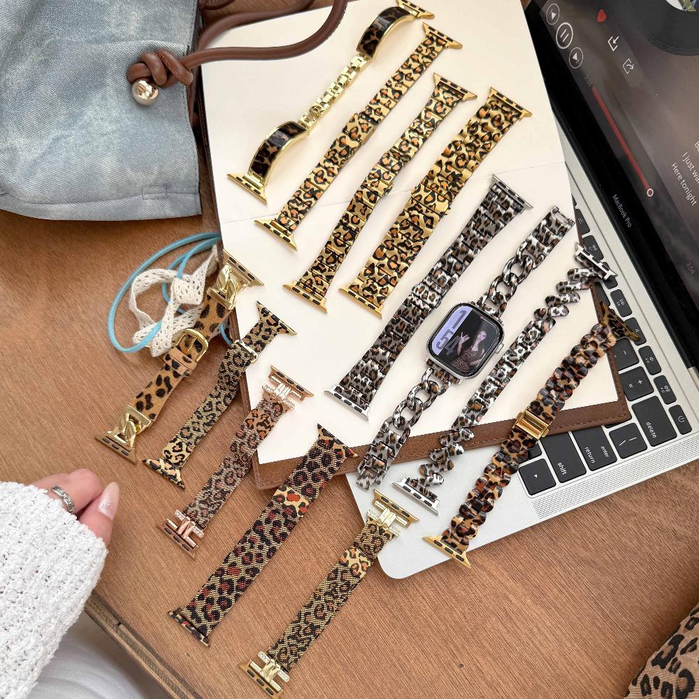 Luxury Leopard Print Resin Metal Strap For Apple Watch Ultra3 Band 49mm Slim Strap for iWatch Series 11 10 9 8 SE3 38/40/41/42/44/45/46 Woman Bracelet
