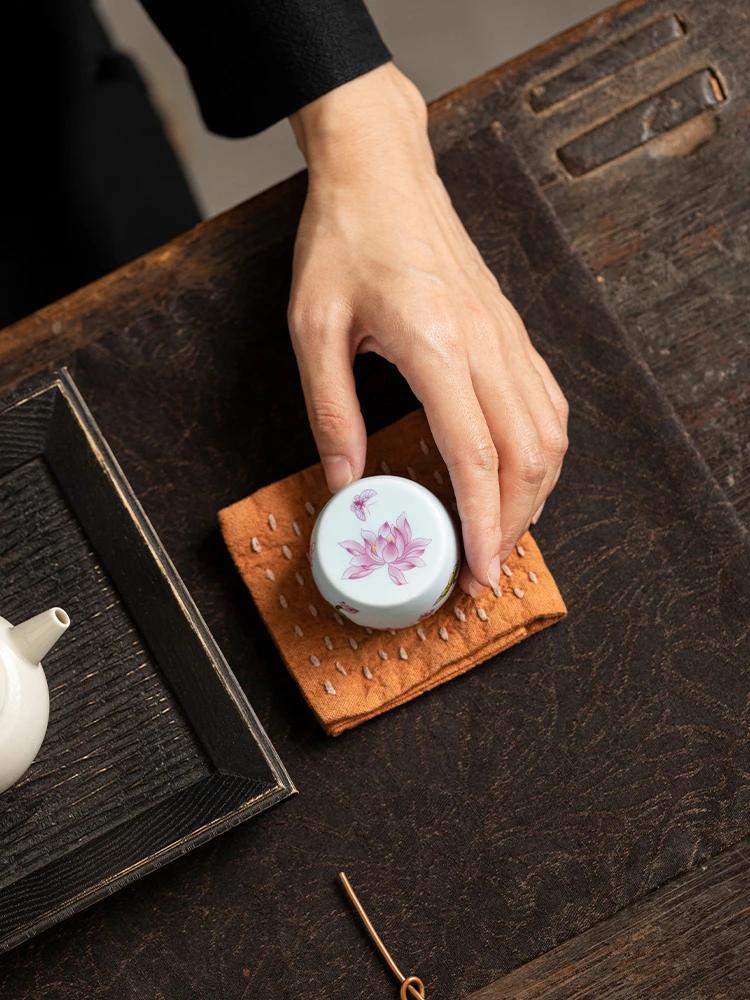 Porcelain Teapot Lid Stand Floral Enamel Chinese Gongfu Tea Ceremony Accessory Home Decor