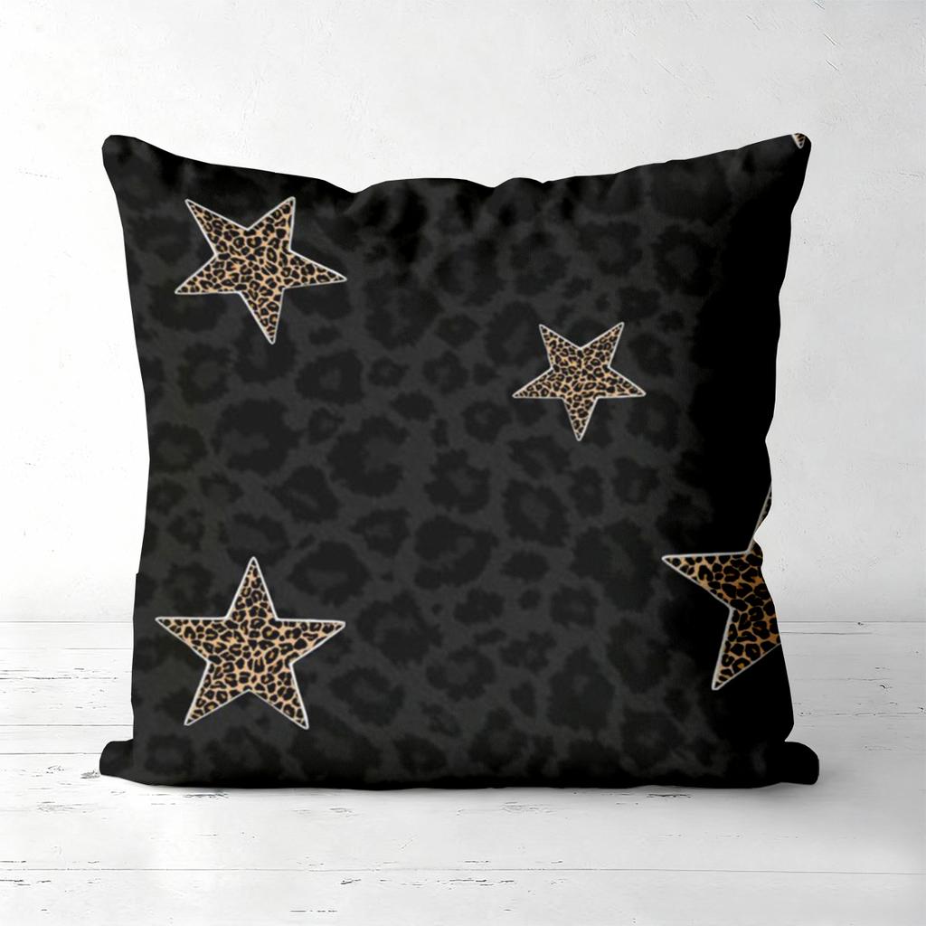 Leopard Stern Muster Schwarze Kissenbezüge Set von 4 Polyester Kissenbezug, Sofa Dekorative Kissenhülle Kopfteilkissen