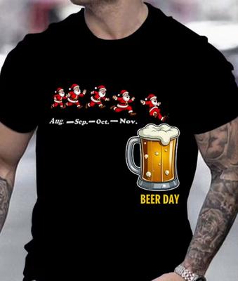 Biertag T-Shirt - Weihnachtsmann & Weihnachtsmannmütze Bierkrug Grafik Weihnachten T-Shirt