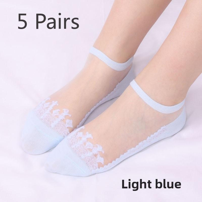 

5 пар классных прозрачных хрустальных чулок, короткие носки-трубы, женские летние невидимые носки 5 Pairs синий