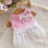 Lace Pet Dress Knitted Sleeveless Dog Dress, White Tutu Puppy Princess Cute Girl Small Clothes with Faux Pearl Bow, Summer Female for Dogs Party