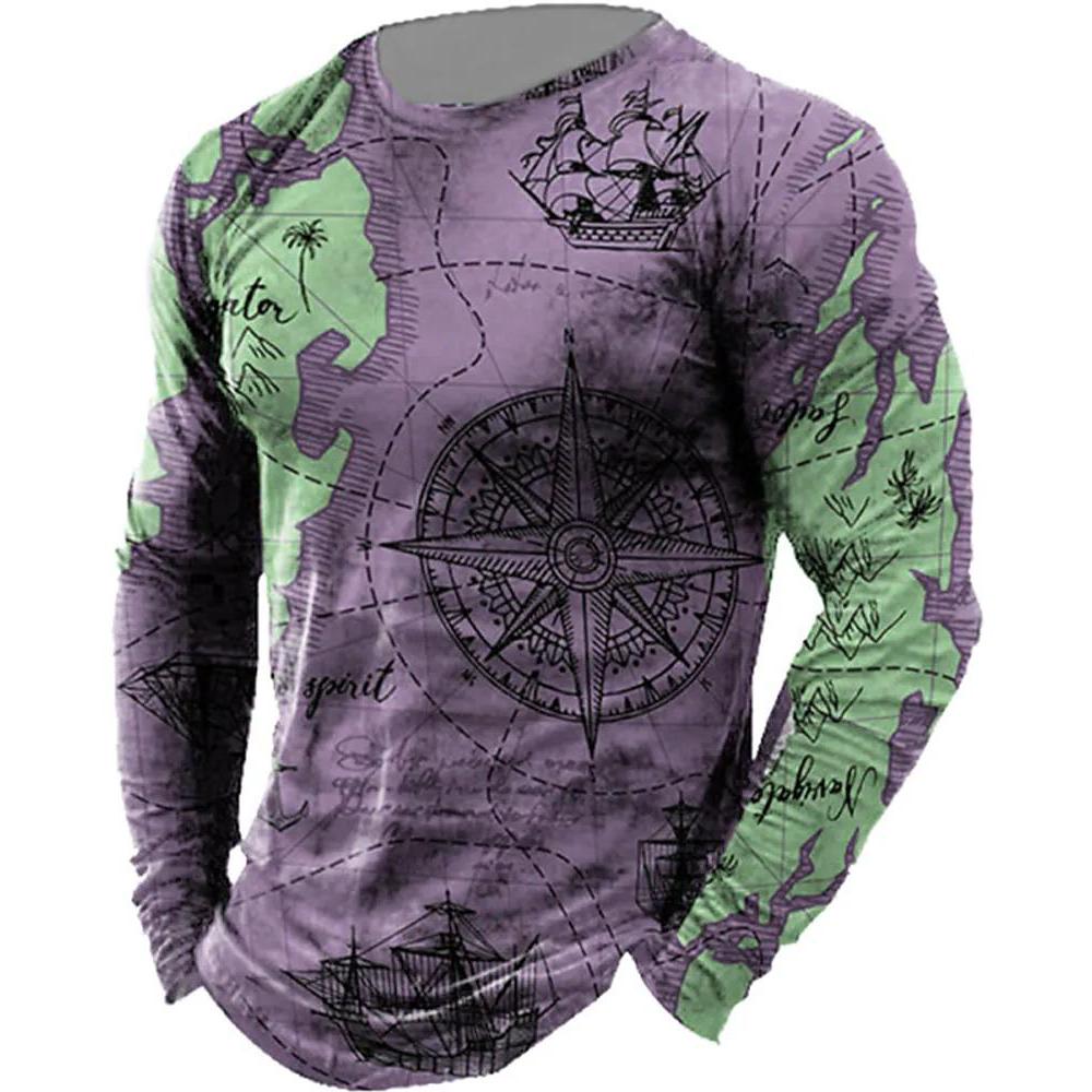 

Мужские осенние повседневные топы с круглым вырезом, повседневная футболка, персонализированная мужская модная удобная футболка с принтом морской карты.