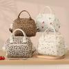 Portable Corduroy Lunch Bag Large Capacity Strawberry Pattern Picnic Bag Leakproof Reusable Food Thermal Handbag Office