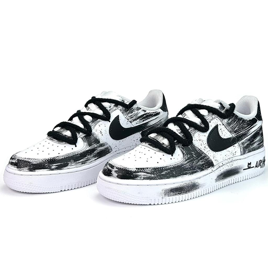 Nike Air Force 1 Ink Dyed First Snow Cushioning, Wear Resistant Low top Skateboard Shoes Unisex Black White CW2288-111(Team801-S-BOX)