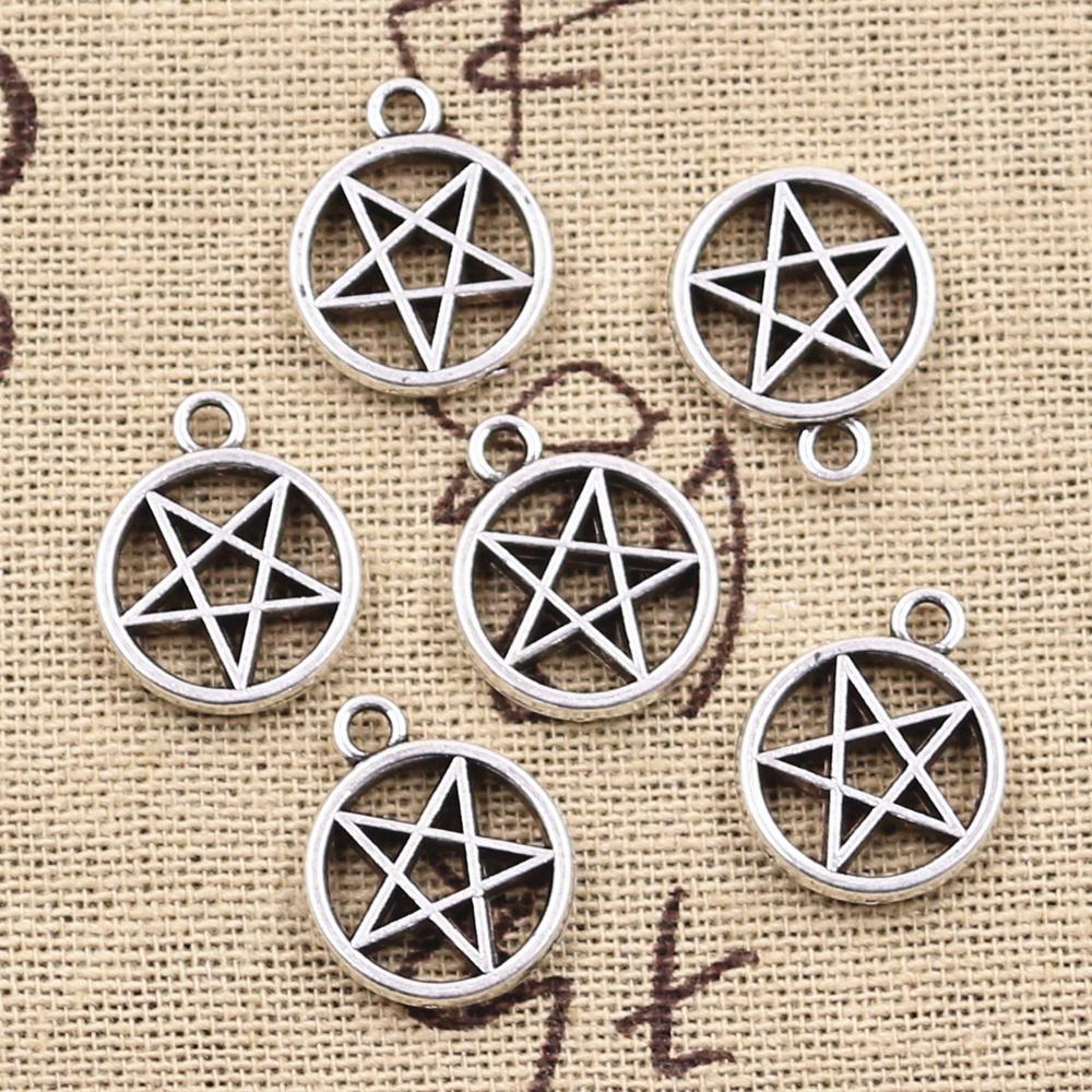 50Pcs Charms Star Pentagram 17X14Mm Antique Silver Color Pendants Diy Crafts Making Findings Handmade Tibetan Jewelry