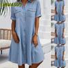 Women's Fashion Summer Spring Solid Color Print Short Sleeve POLO-Neck Casual Dresses