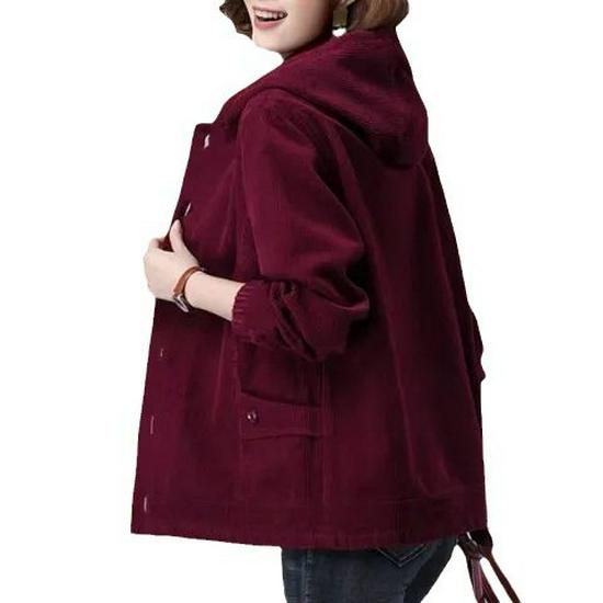 Dámská manšestrová bunda s fleecovou podšívkou, 2024 korejský styl, podzim/zima, volný střih, plus size, zeštíhlující, top s kapucí.