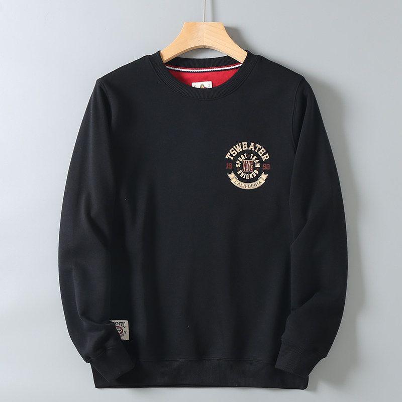American-Style Heavy Vintage Letter Print Long-Sleeve Sweatshirt for Men, Loose Casual Crew Neck Pullover for Spring and Autumn