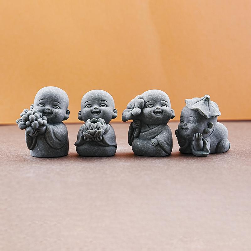 1/4Pcs Home Decor Cute Stone Little Monk Statues With Serene Zen Vibes Ornament For Meditation Space Desk Meaningful Gifts