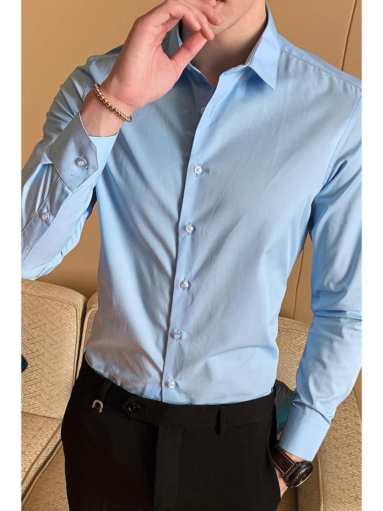 Herren Koreanischer Stil Slim Fit Graues Langarmhemd - Trendige Freizeit- und formelle Kleidung für Frühling und Herbst