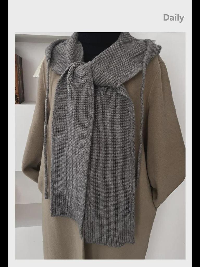 Women's Hooded Knitted Shawl: Wool Hat-Scarf-Waistcoat Combo for Autumn/Winter