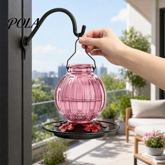 Glass Hummingbird Feeder Outdoor Feeder, Bird with Perch, Red Flower Backyard Feeding Ports, Hanging Nectar for Garden Yard Hummingbirds Balcony