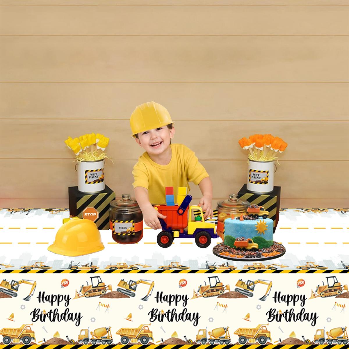

Construction Theme Happy Birthday Tablecloth Excavator Vehicle Birthday Party Decor Kids Bulldozer Tractor Truck Party Supplies
