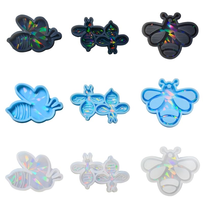 Animal Resin Mold Holographic Cute Bee Silicone Mold Rainbow-Light Effect Keychain Pendant Mold Epoxy Casting Craft