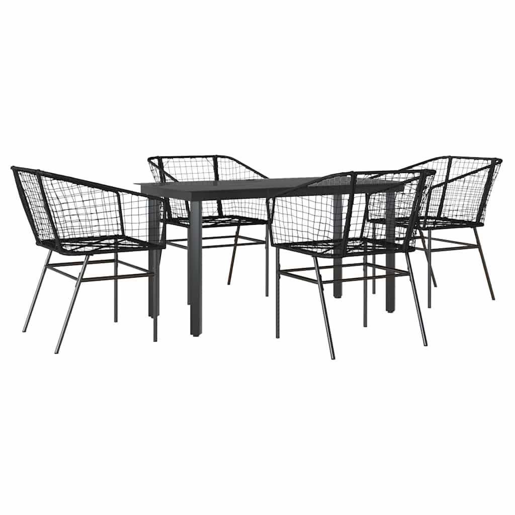5 Piece Black Poly Rattan Outdoor Dining Set