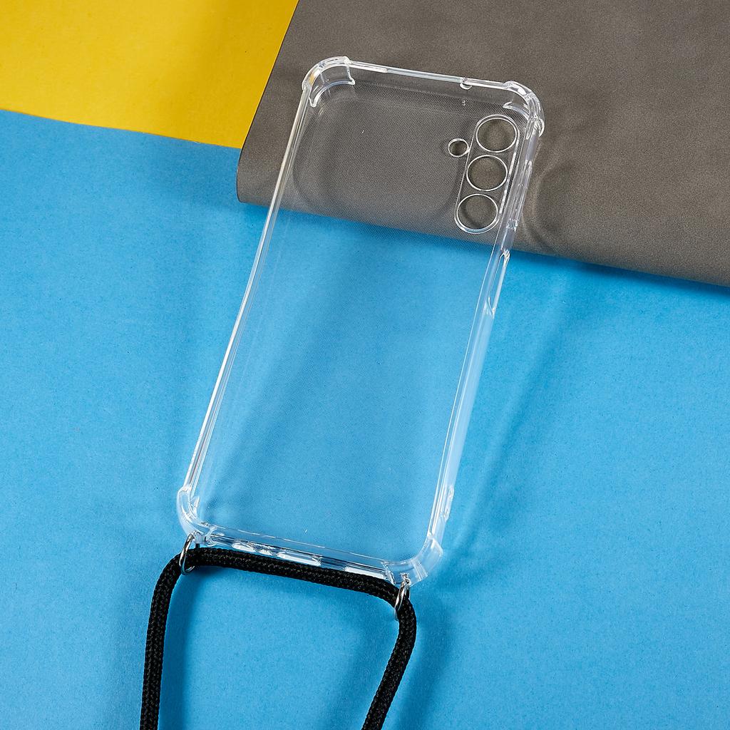 Phone Back Cover for Samsung Galaxy A24 4G (162.1 X 77.6 X 8.3mm) Four Corner Shockproof HD Clear TPU Case with Lanyard