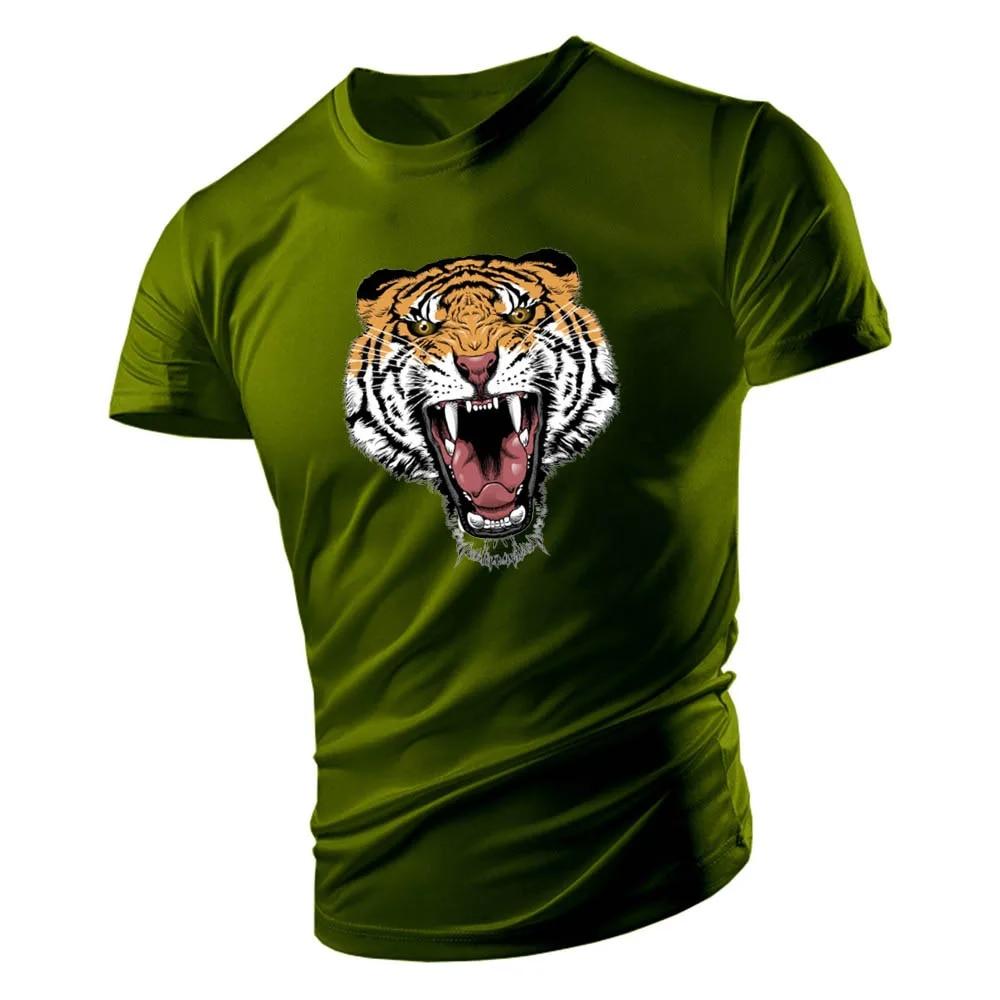 Four Seasons Vuxen T-shirt med rund hals för män Casual Top Creative Horror Tiger 2d-tryck Lös mode snabbtorkande kortärmad