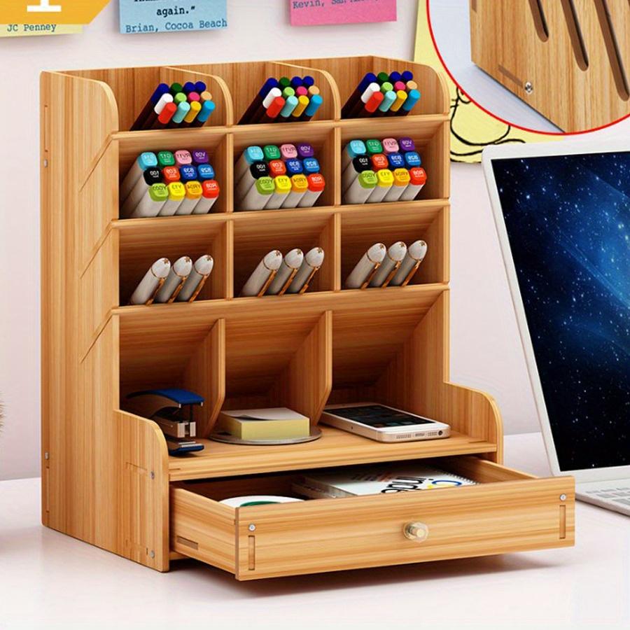 1pc A/B/C/D style Wooden Desk Organiser DIY pen container, Multiple grids Large Capacity Stationery Storage Pen Holder for Home,Office,School.
