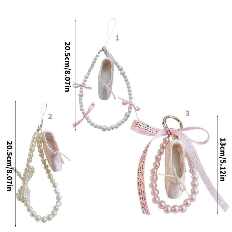 Fashionable Ballet Shoe Keychain Charm with Pearls Ribbon Designs Lovely and Stylish Accessory Portable for Girls