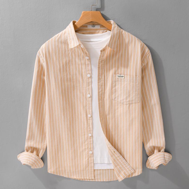 Men's Japanese Striped Cotton Shirt: High-End, Versatile, Long Sleeve for Spring