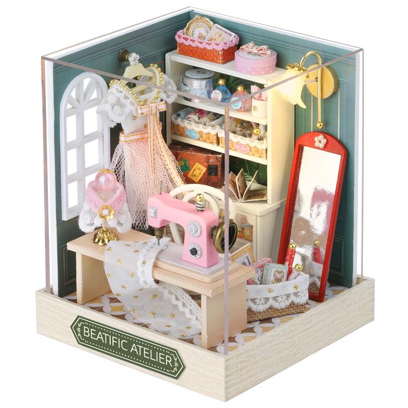 Miniature Doll Houses DIY Small House Kit 3D Wooden Craft Room Toy Set for Kids Home Decoration and Creative Assembly