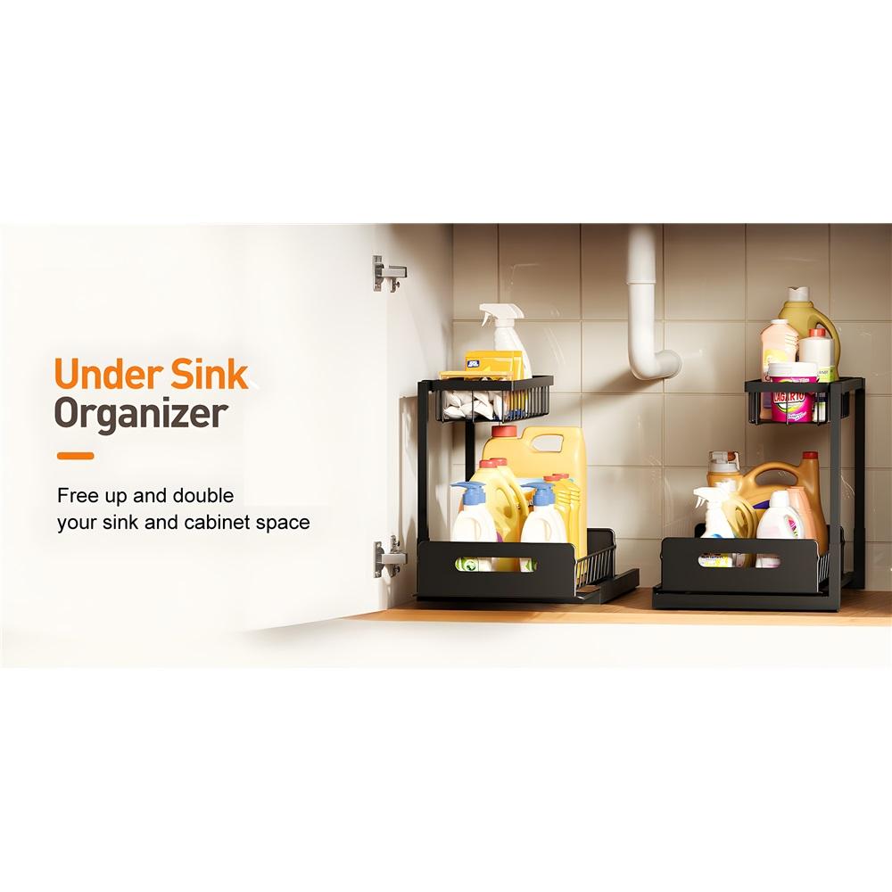 1/2 pieces double-layer kitchen sink storage rack, sliding pull-out cabinet finishing rack, metal drawer