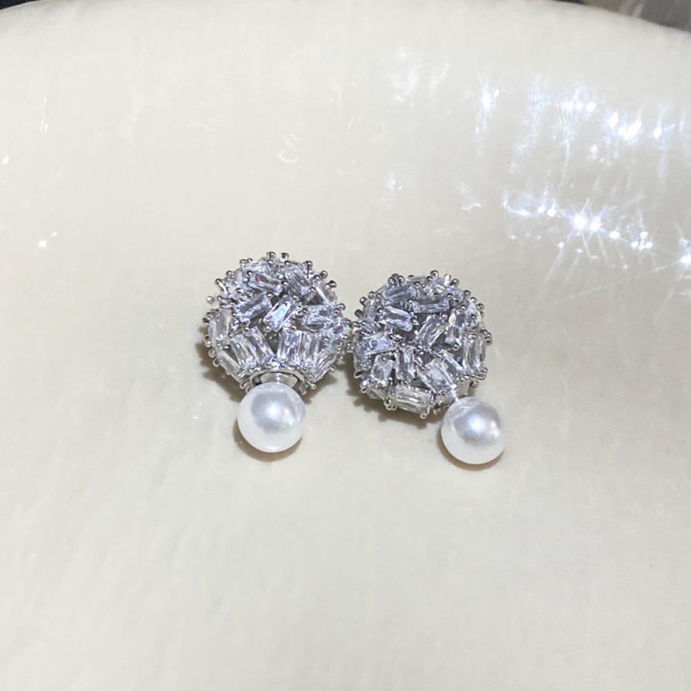 Zircon Inlaid Pearl Butterfly Geometric Earrings European and American Exaggerated High-end Stud Earrings Temperament Light Luxury Earrings