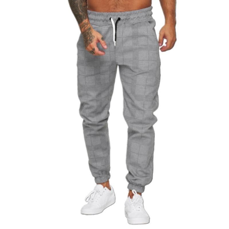 Men's Checkered Digital Printing Casual Pants Fitness Feet Pants Drawstring Pants