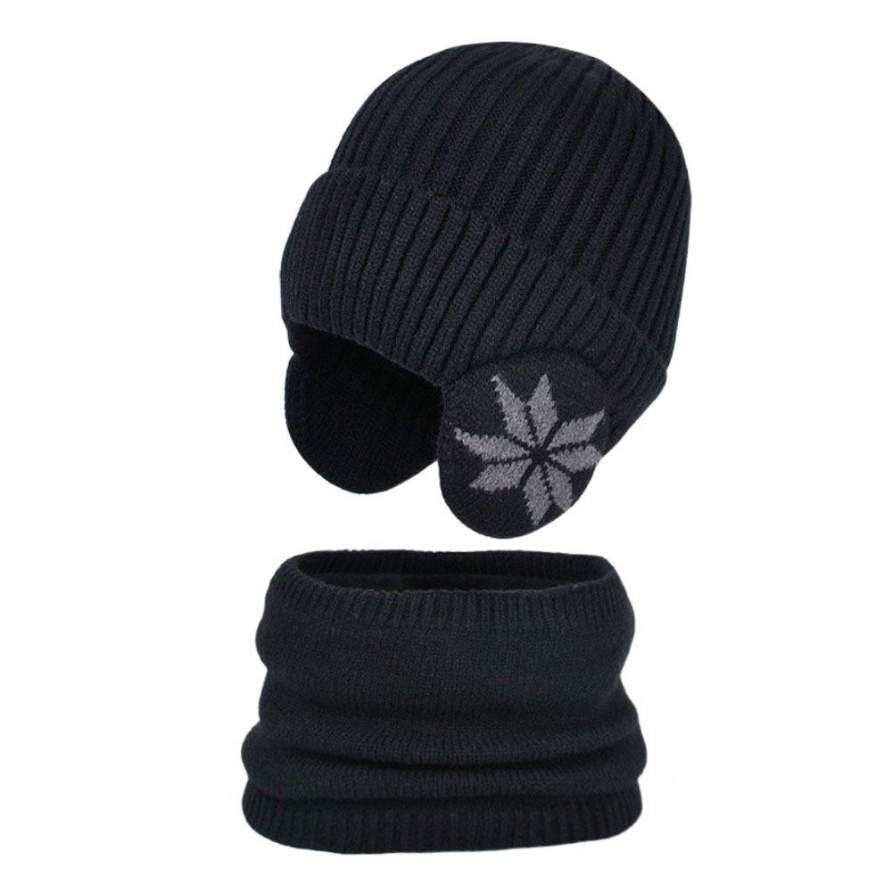 2pcs Coldproof Children Knitted Beanie Solid Color Pullover Hat Fashion Scarf Hat Set  Winter
