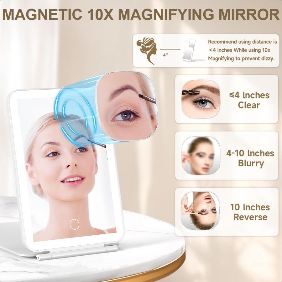 LED Foldable Travel Makeup Mirror 5x7 Inches 3 Colors Light Modes USB Rechargeable Touch Screen Portable Tabletop Cosmetic Mirr