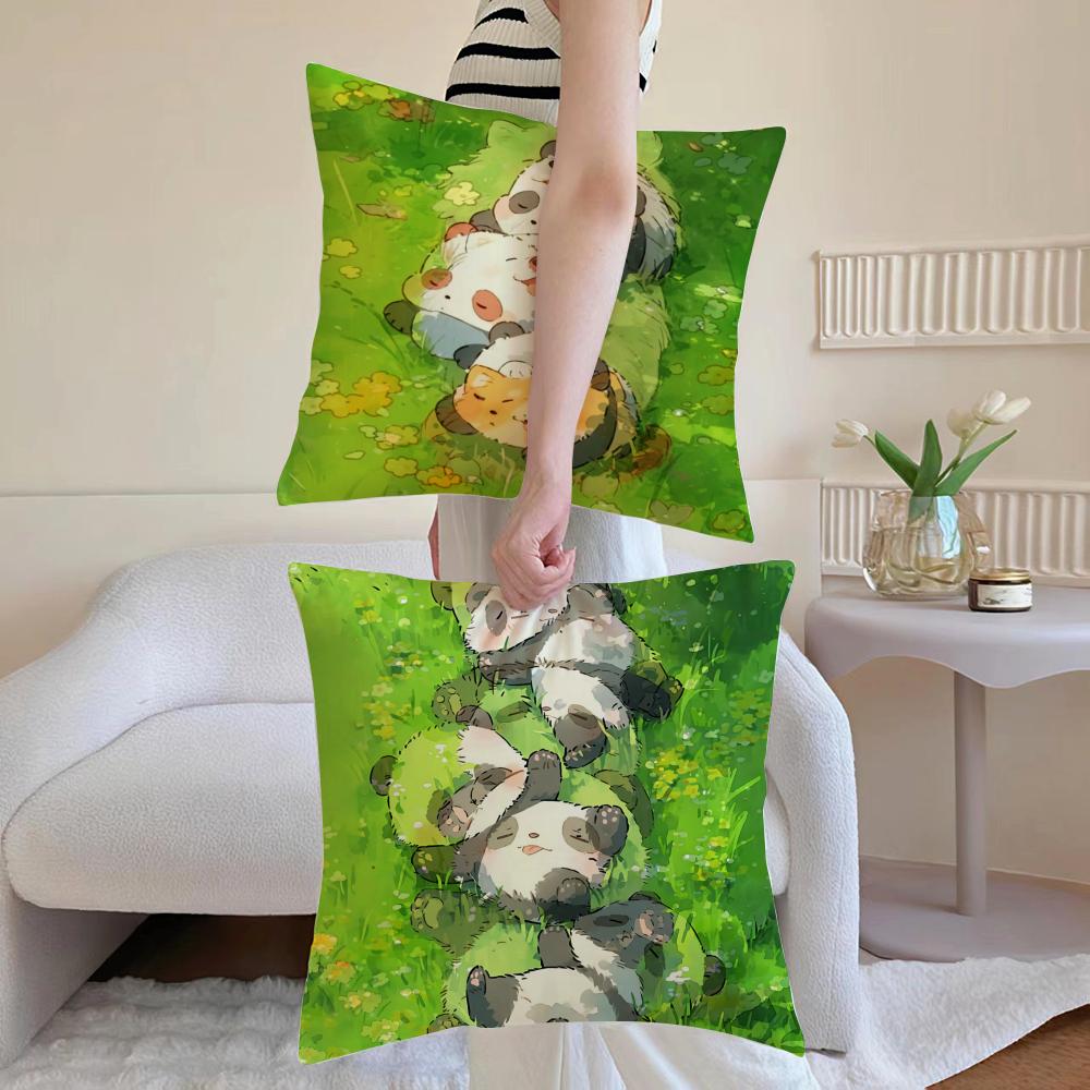 Cartoon Drawing Animal Cushion Cover Anti-dustmite Pillowcase Invisible Zipper Silky Short Plush Sofa Cushion Cover